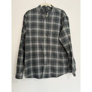 Banana Republic XL Men's Luxe Flannel Slim Fit Button Down Plaid Shirt Green